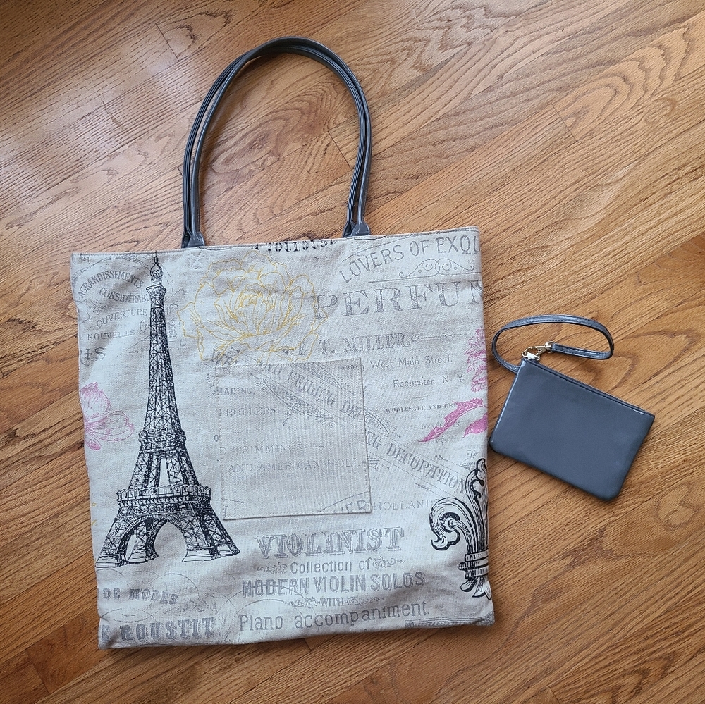 Reversible Tote Bag with Matching Pouch (Paris)